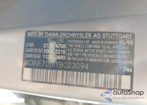 2000 Mercedes-Benz E 430 z USA, uszkodzony, nr VIN WDBJF70J1YB023094